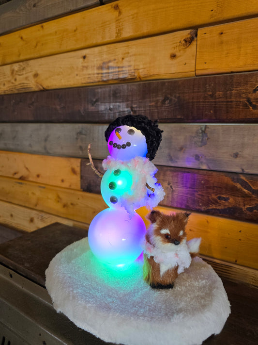 Cute Little Resin Snowman With Colored Lights With Miltiple Speeds. 7 By 8 Inch