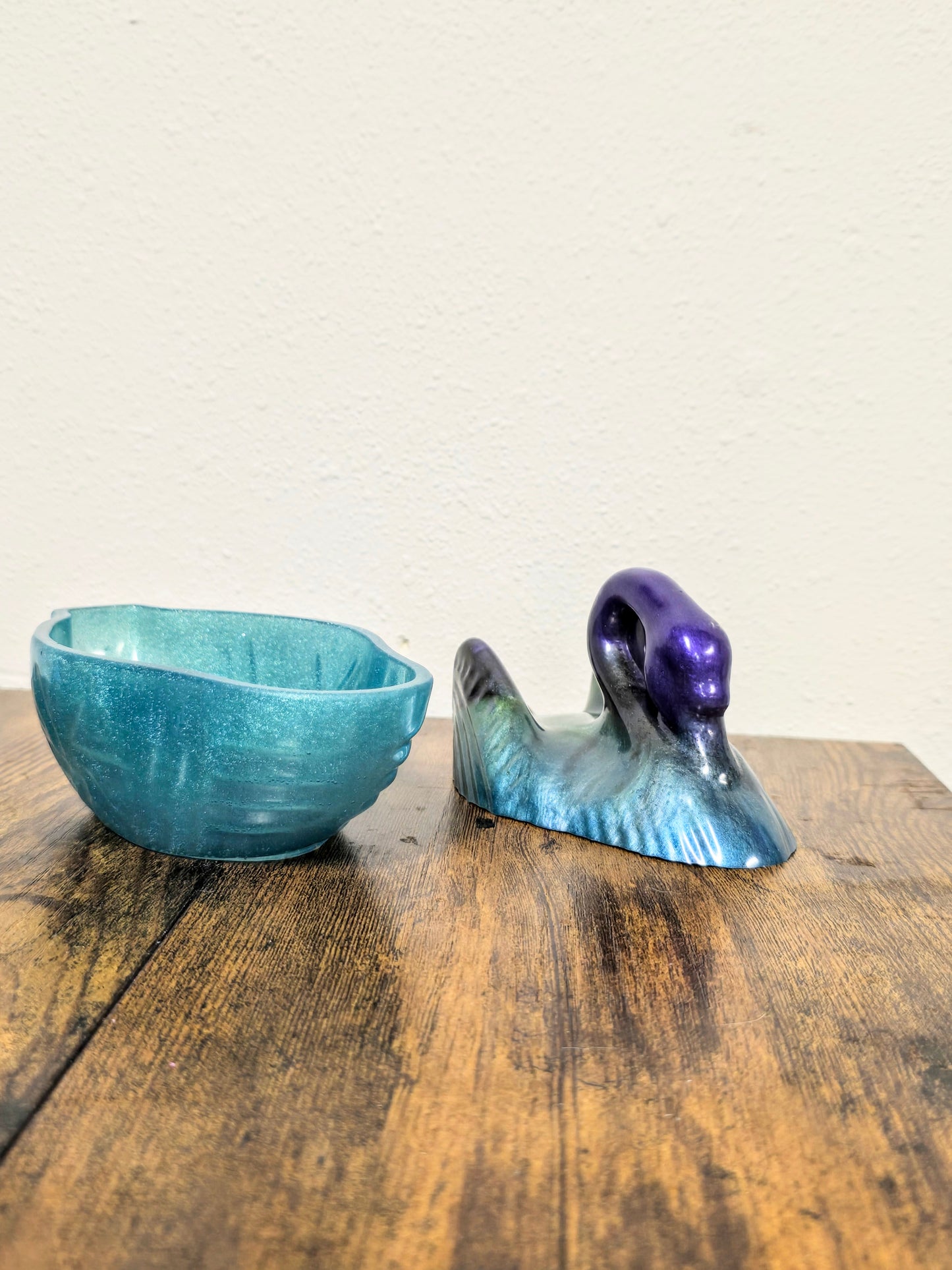 5 by 5 Inch Multi-color Resin Swan. Handmade In USA Every One Unique.