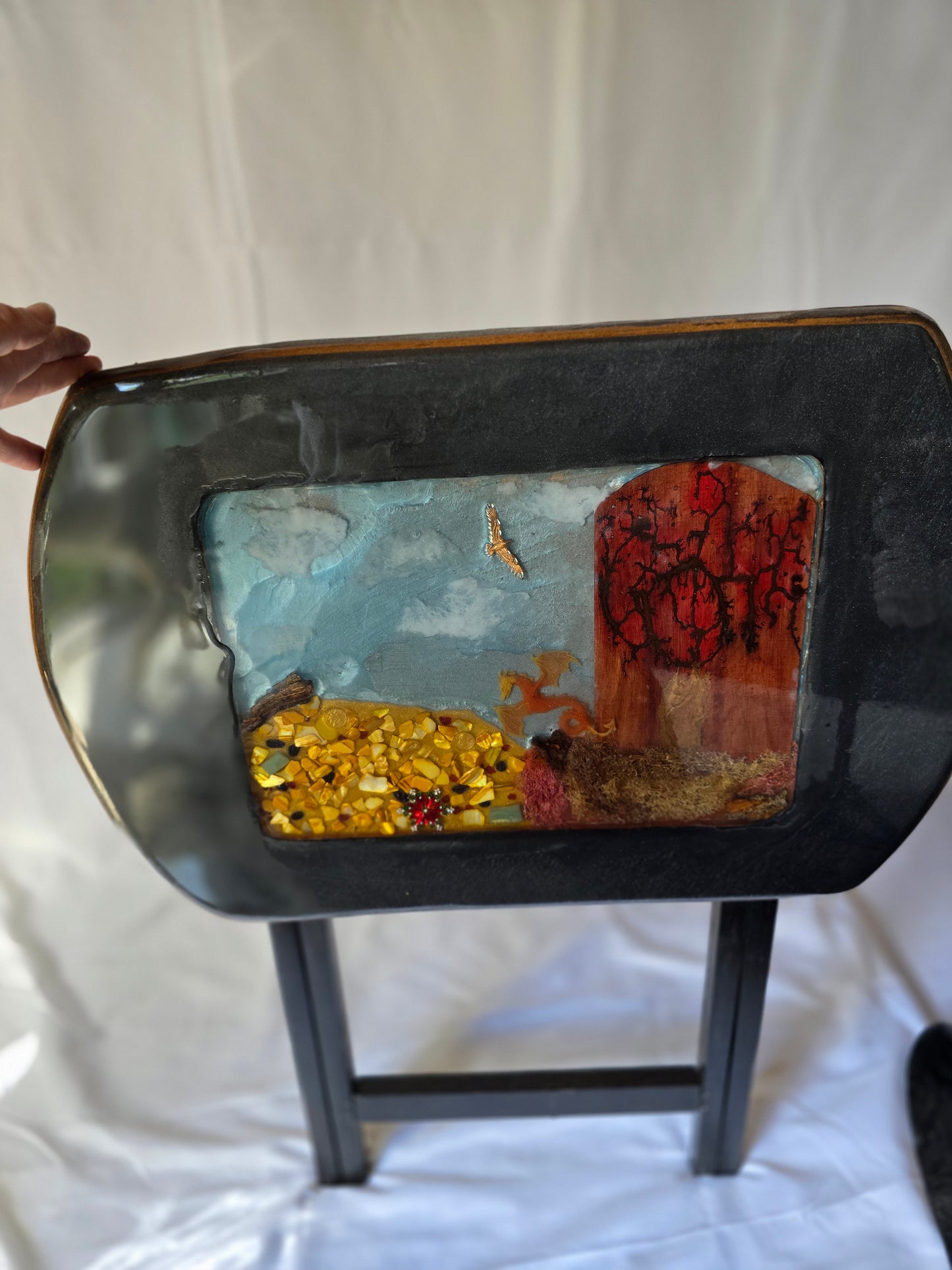 Decorated TV Tray.A Red Lichtenburg Tree In It And A Dragon Protecting its gold.