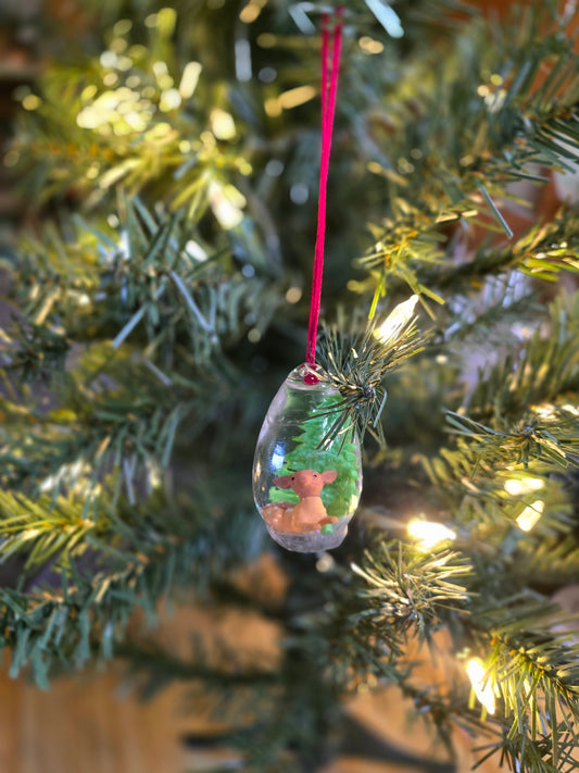 4 Christmas Ornaments 2 Are Mine Resin Snow Globes. They Are 1 By 3 Inches.