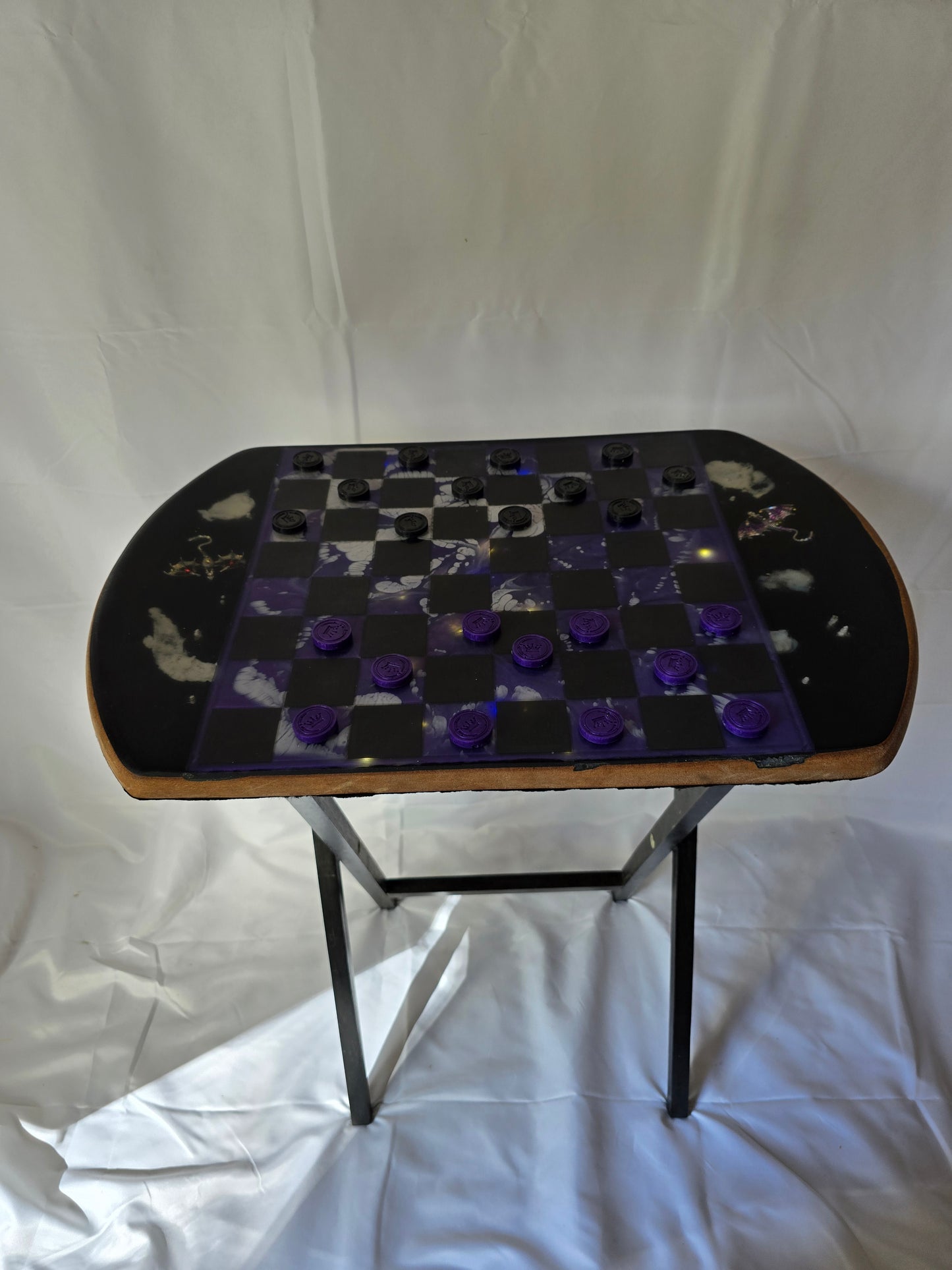 Chess And Checkers Resin Table. Lights Up And Is Made Of Resin And Wood.