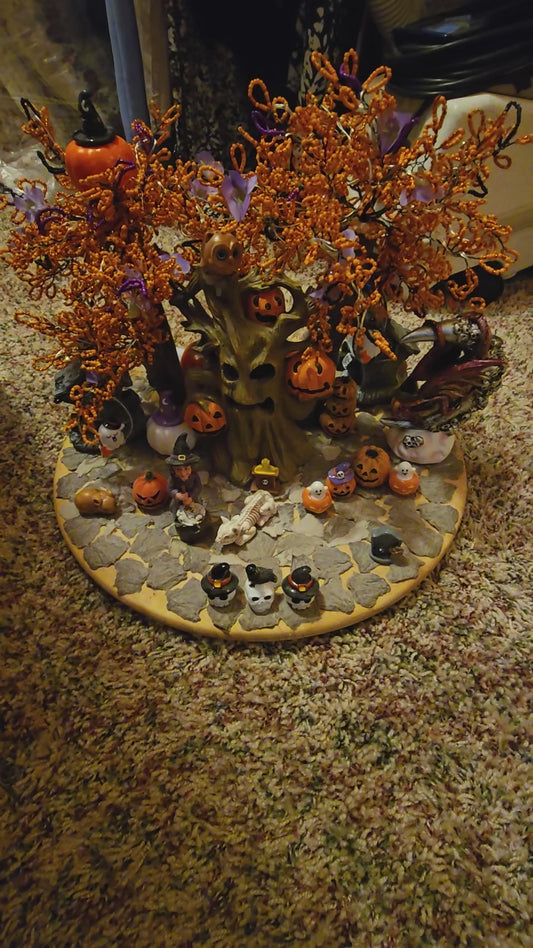 Halloween Fun Spooky Decoration. Beaded tree with Lights all over In The Tree. 15 inches round By 12 Inches Tall