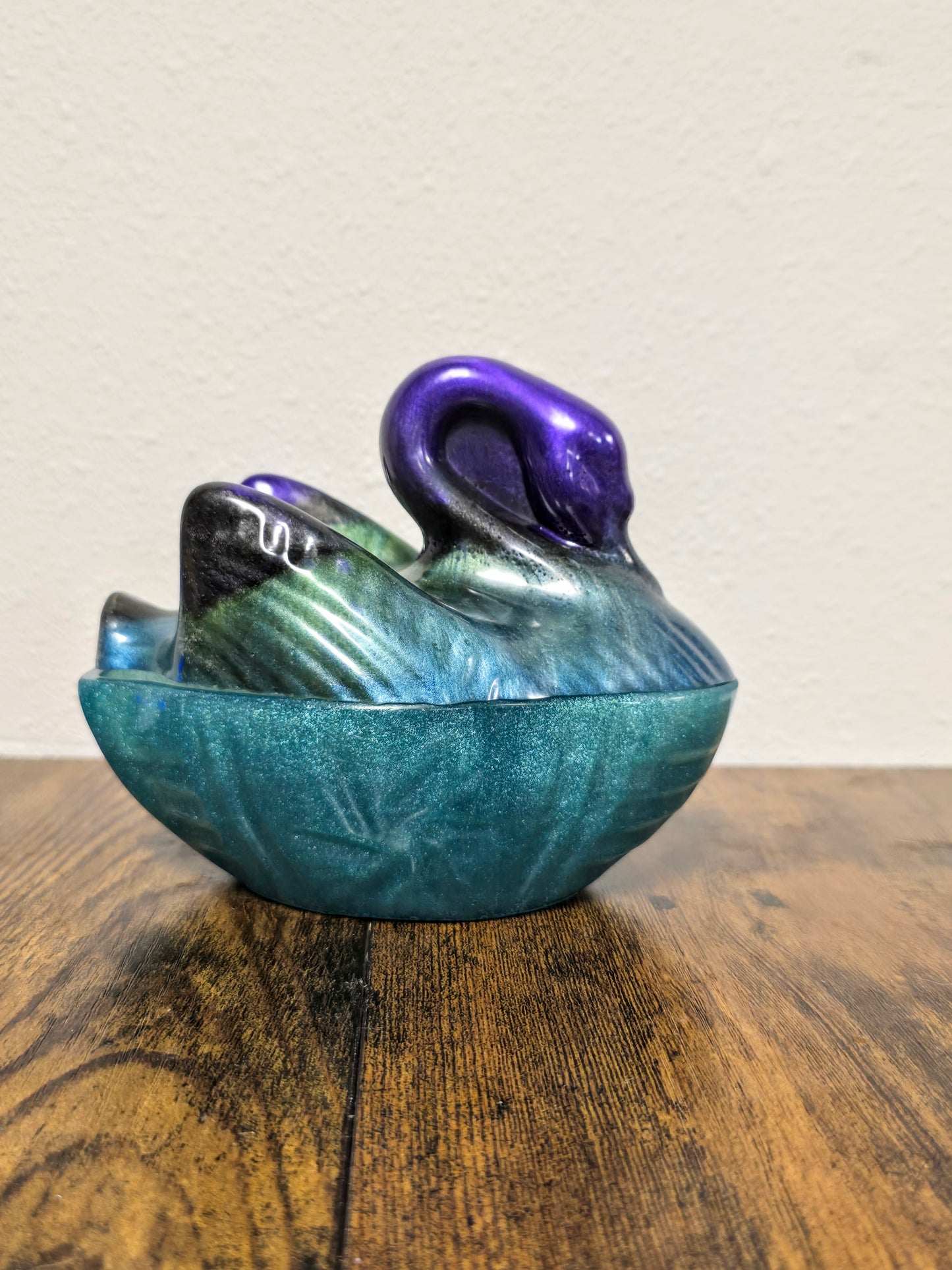 5 by 5 Inch Multi-color Resin Swan. Handmade In USA  Every One Unique.