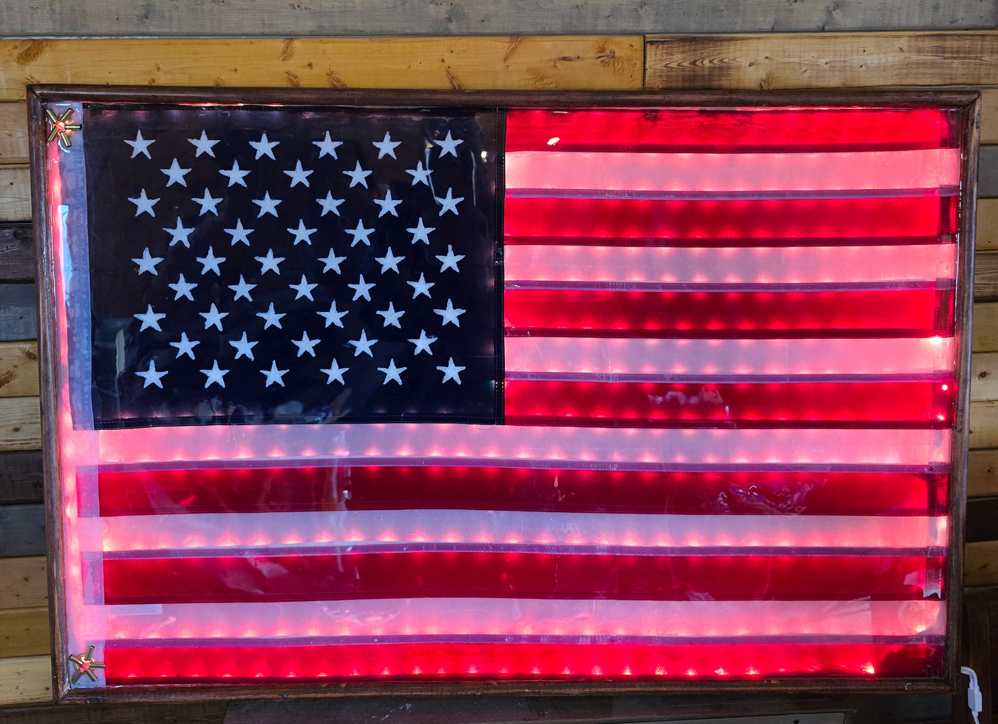 America Flag In Resin With Lights And Really Nice Wood Frame 38 By 25 Inches.