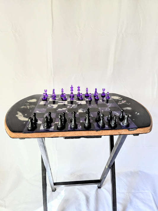 Chess And Checkers Resin Table. Lights Up And Is Made Of Resin And Wood.