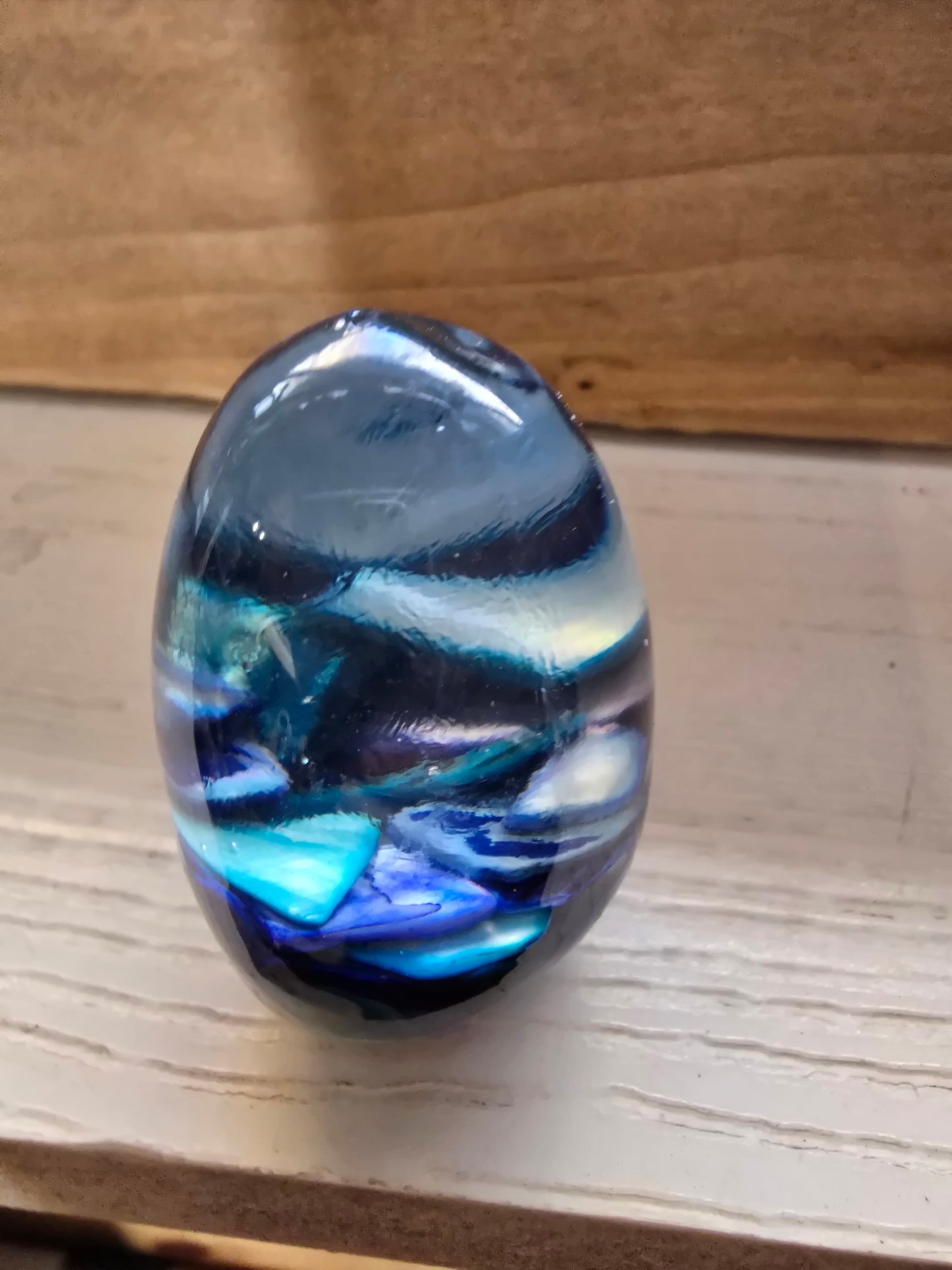 3 Inch Tall Resin Egg with Blue Rocks. Great Gift Idea