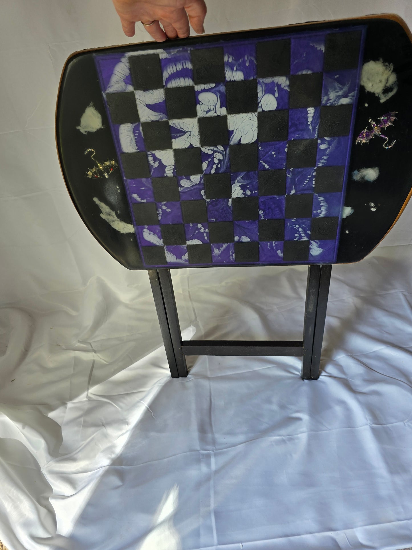 Chess And Checkers Resin Table. Lights Up And Is Made Of Resin And Wood.