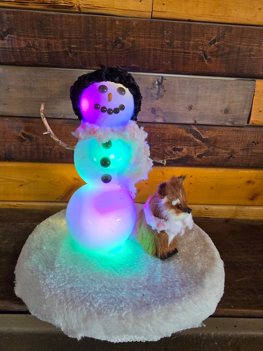 Cute Little Resin Snowman With Colored Lights With Miltiple Speeds. 7 By 8 Inch