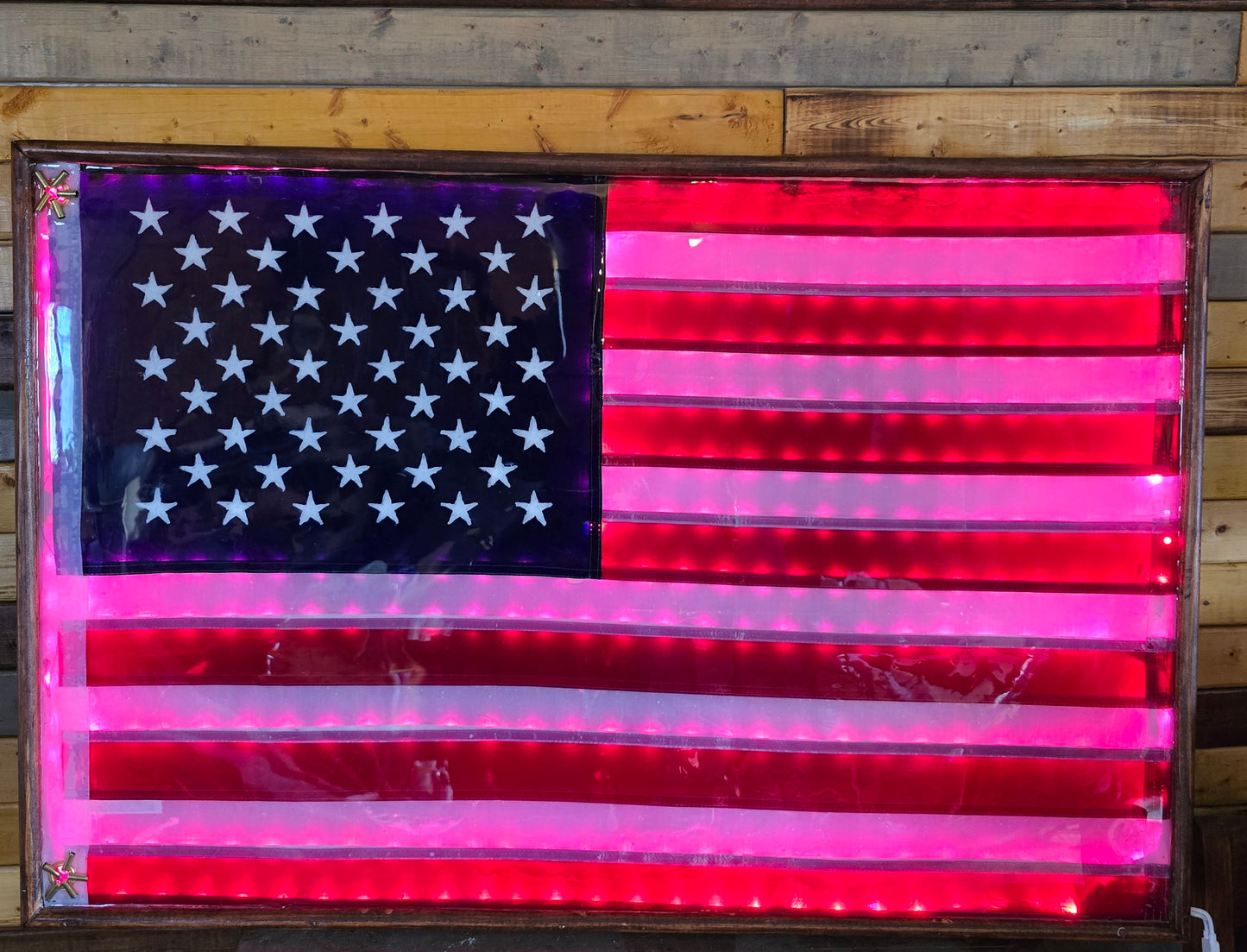 America Flag In Resin With Lights And Really Nice Wood Frame 38 By 25 Inches.