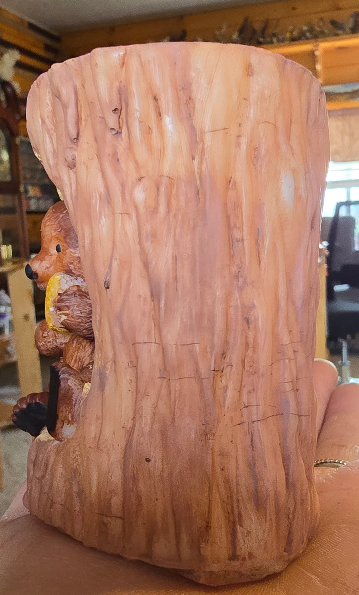 Handmade Little bear in a tree candle. 2 by 3 and 1/2 inch candle. Has a teddy bear in the tree stump.