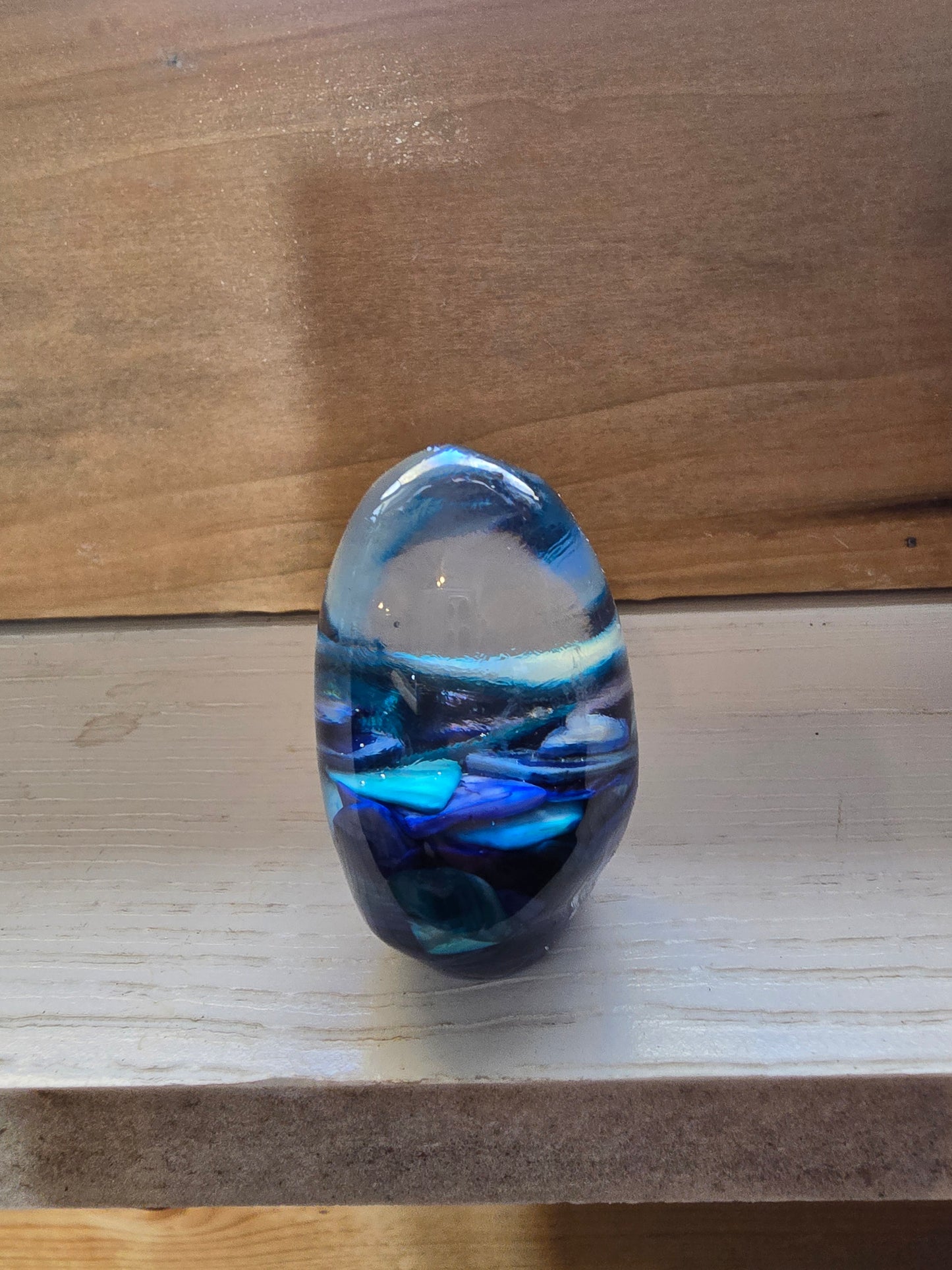 3 Inch Tall Resin Egg with Blue Rocks. Great Gift Idea