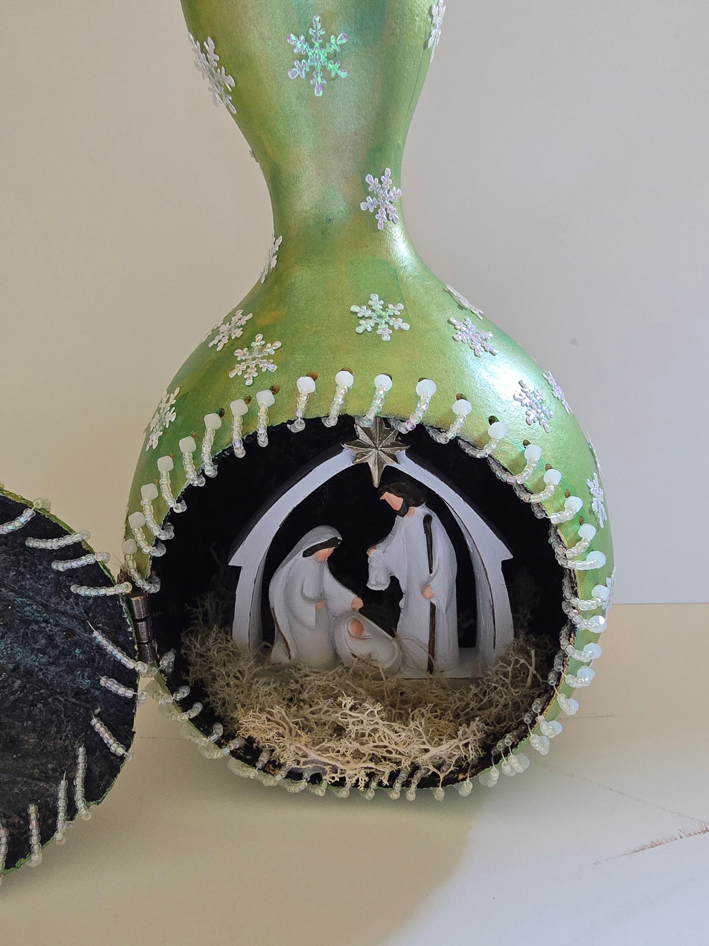 Nativity Christmas Decorated Gord 6 Inches Wide By 12 Inches Tall.