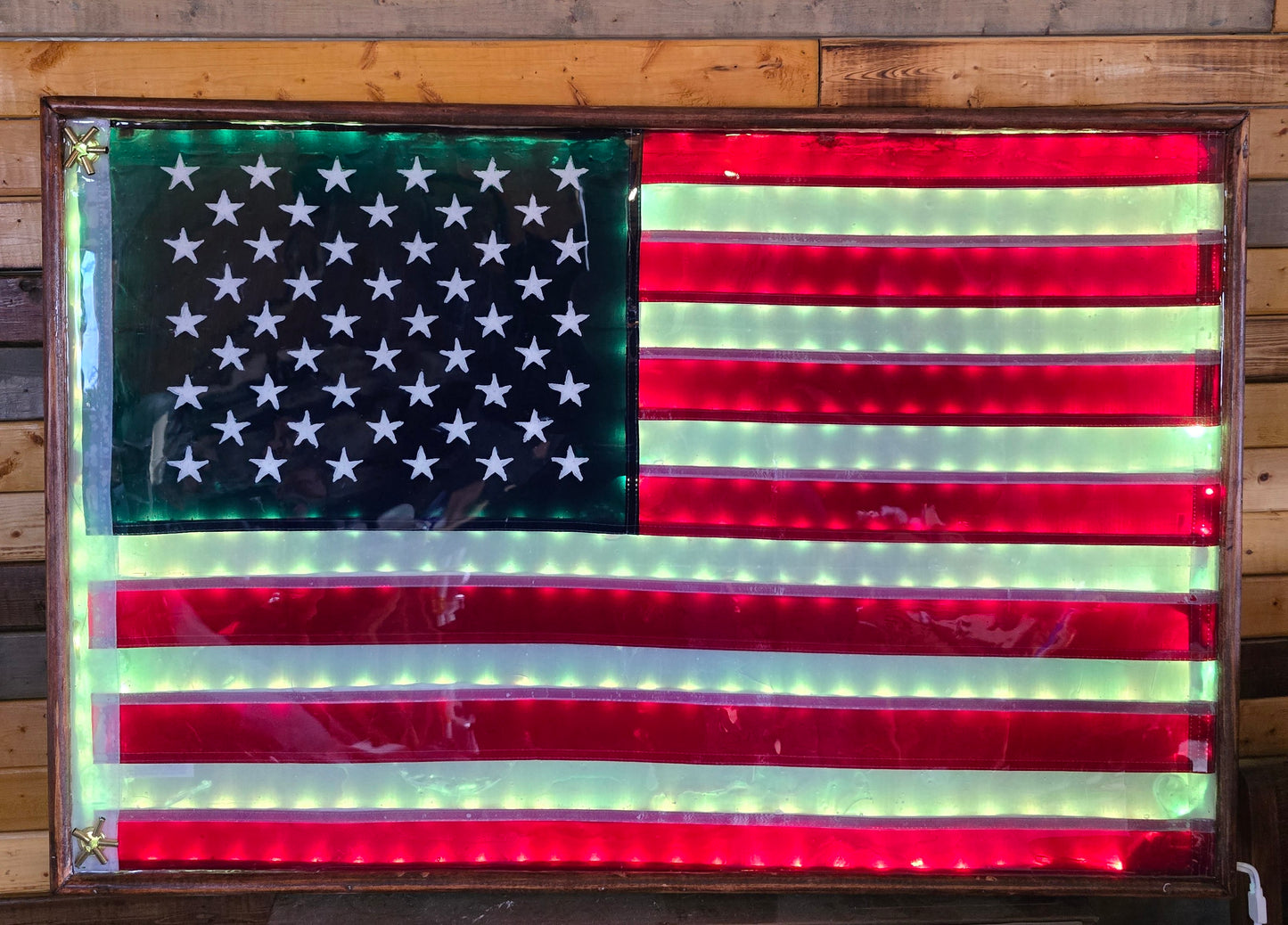America Flag In Resin With Lights And Really Nice Wood Frame 38 By 25 Inches.