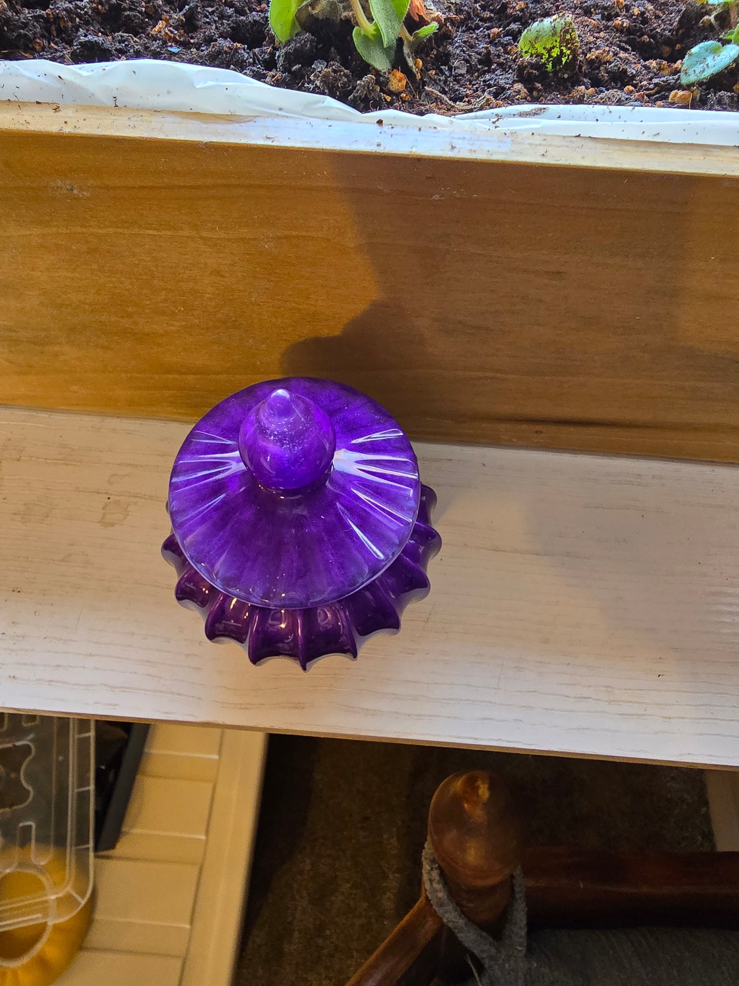 Purple Decorative Jar With Lid Made Of Resin.  2 1/2 By 5 Inches.