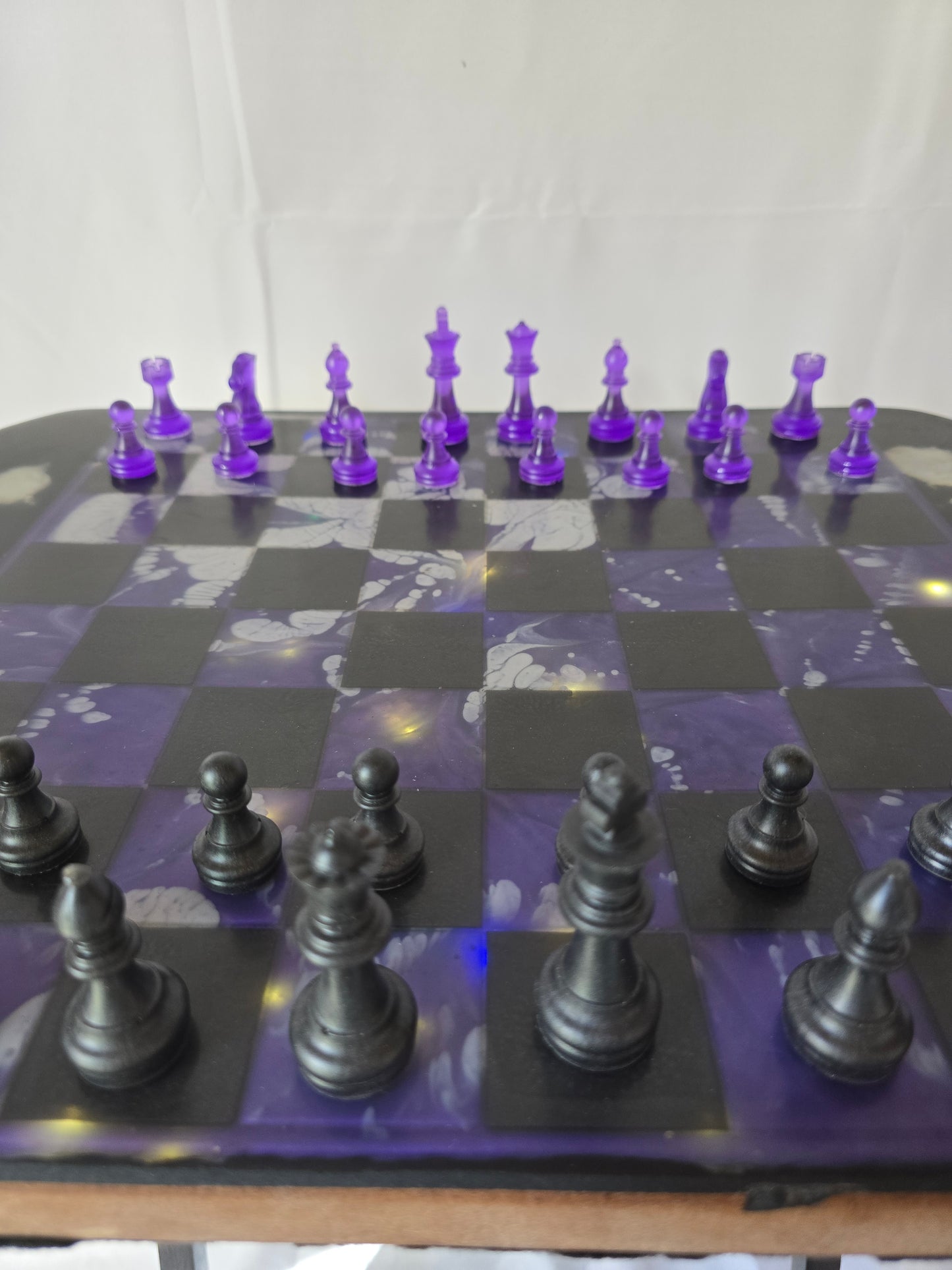 Chess And Checkers Resin Table. Lights Up And Is Made Of Resin And Wood.