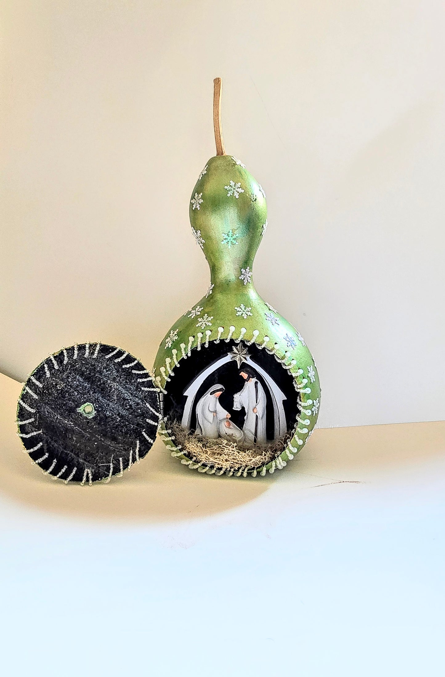 Nativity Christmas Decorated Gord 6 Inches Wide By 12 Inches Tall.