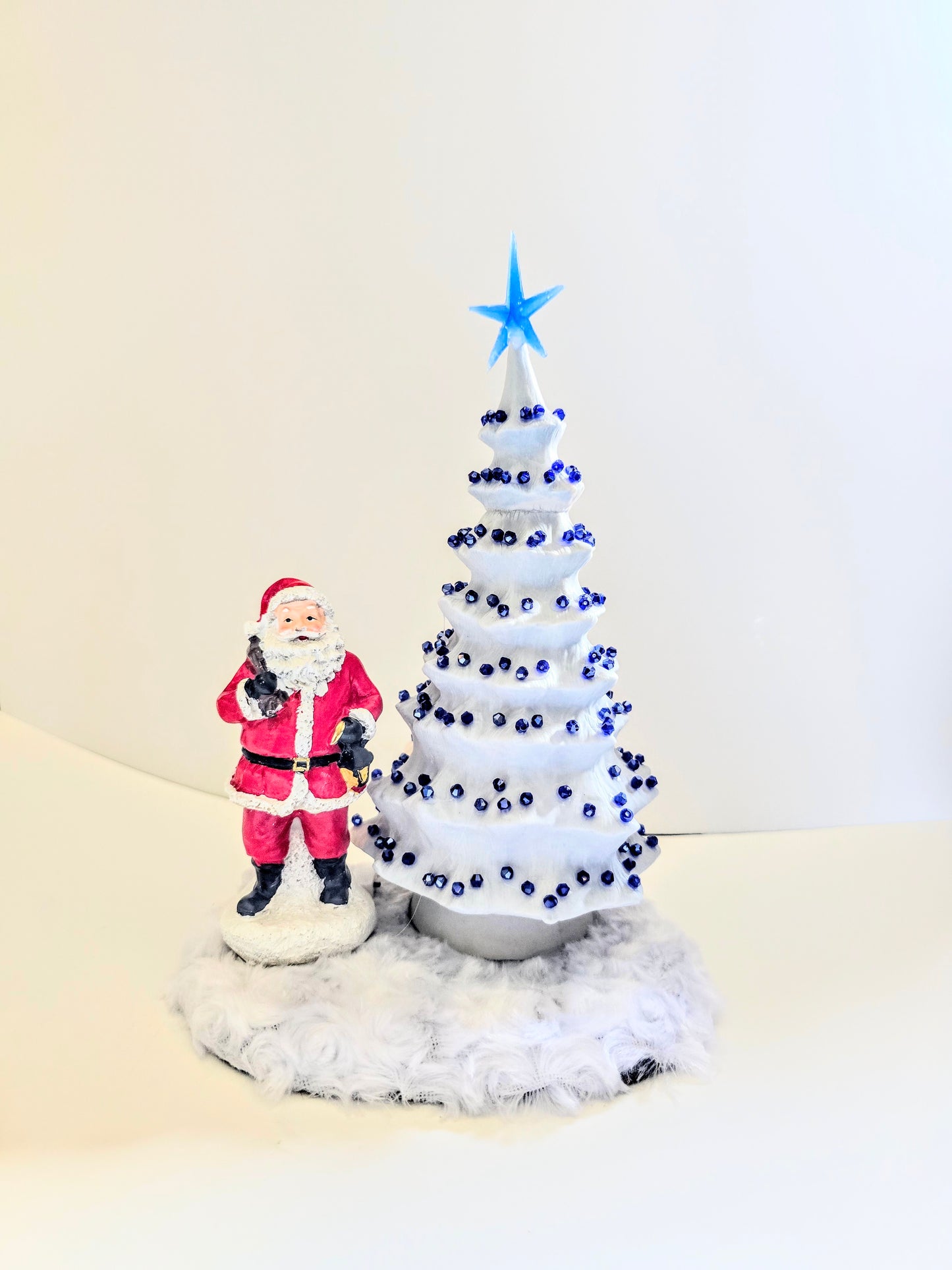 Blue Christmas Tree. Made Of Porcelain Blue Beads And Blue Lights. 11 By 7 Inch