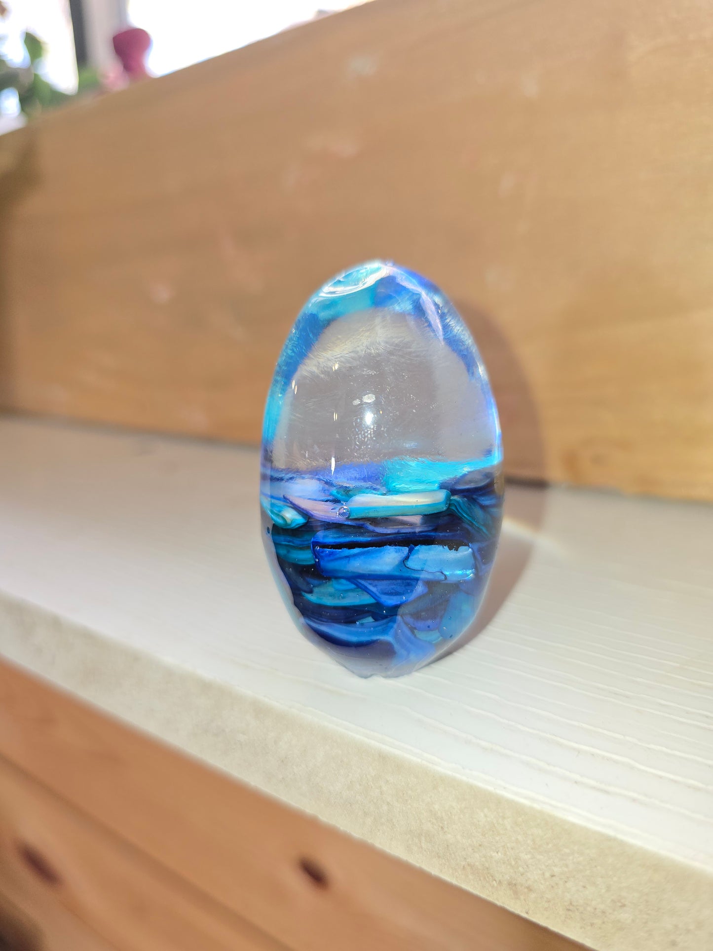3 Inch Tall Resin Egg with Blue Rocks. Great Gift Idea