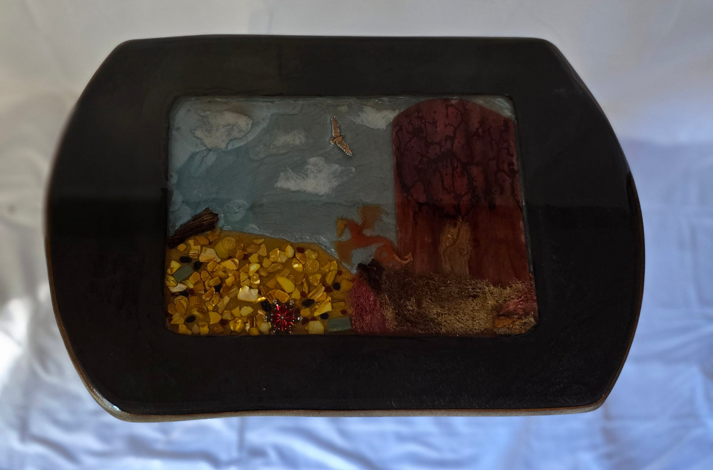 Decorated TV Tray.A Red Lichtenburg Tree In It And A Dragon Protecting its gold.