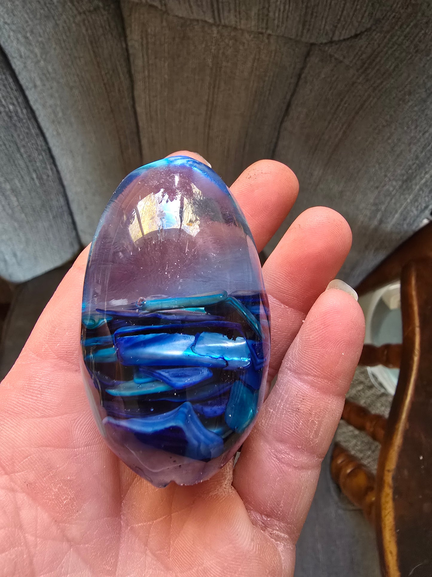 3 Inch Tall Resin Egg with Blue Rocks. Great Gift Idea
