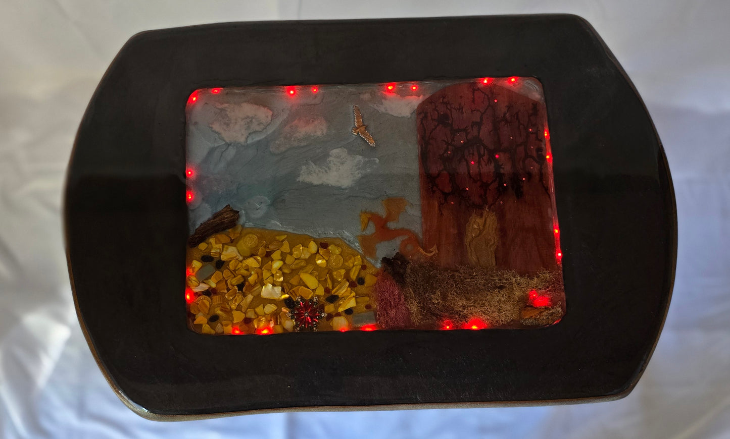 Decorated TV Tray.A Red Lichtenburg Tree In It And A Dragon Protecting its gold.