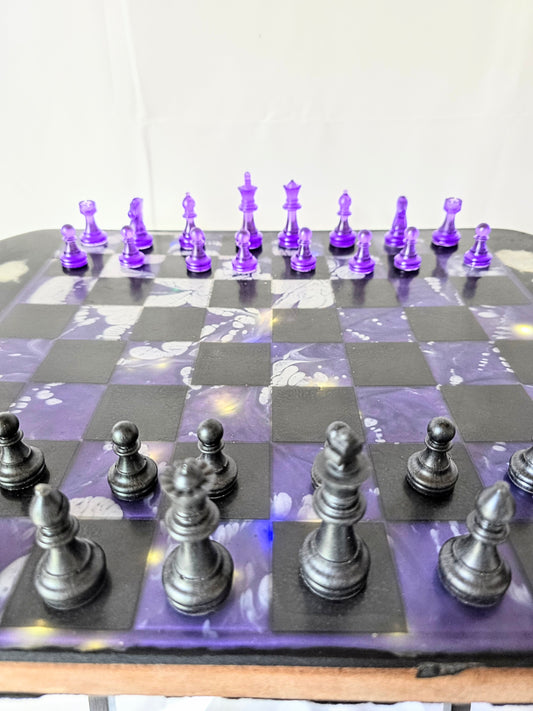 Chess And Checkers Resin Table. Lights Up And Is Made Of Resin And Wood.