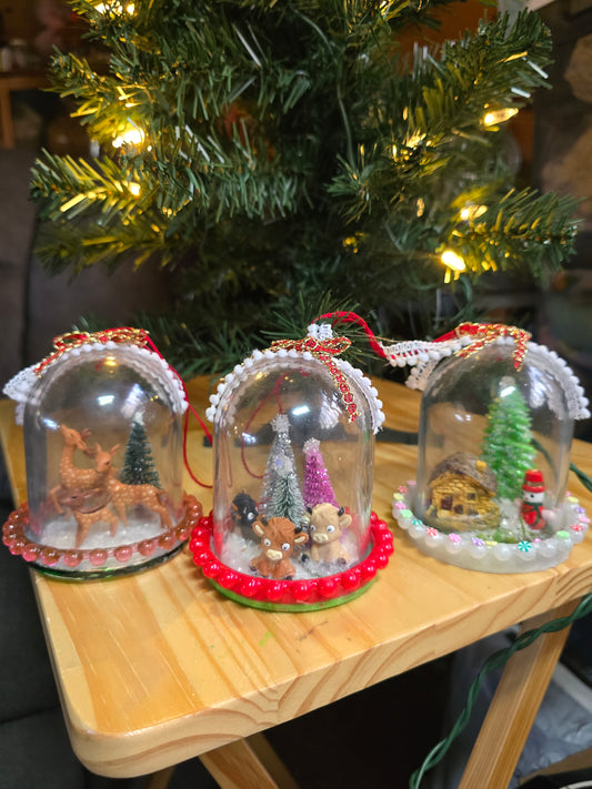 3 Christmas Tree Ornaments. 3 By 4 Inches.  The Globe Is Made Of Resin.